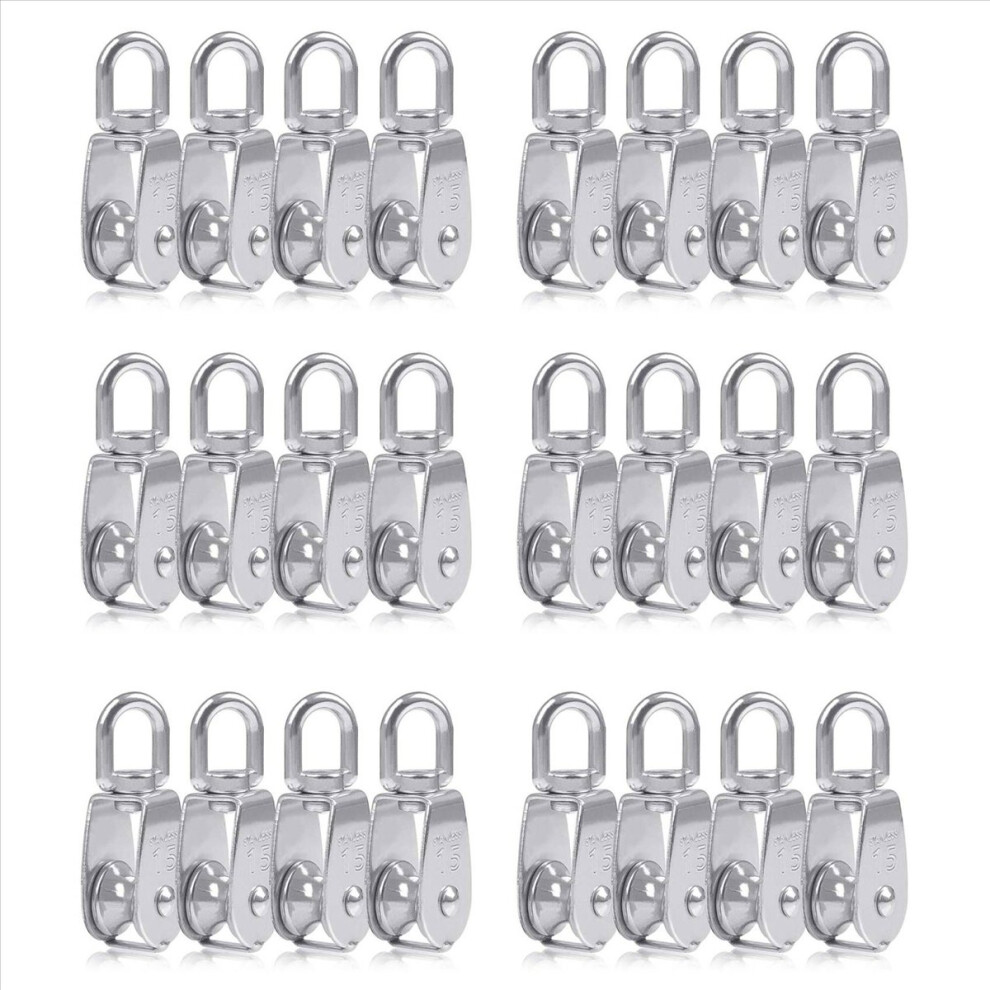 24Pcs Single Pulley Block M15 Stainless Steel Small Roller For Rope Cord In Swivel Silver 4853006507716