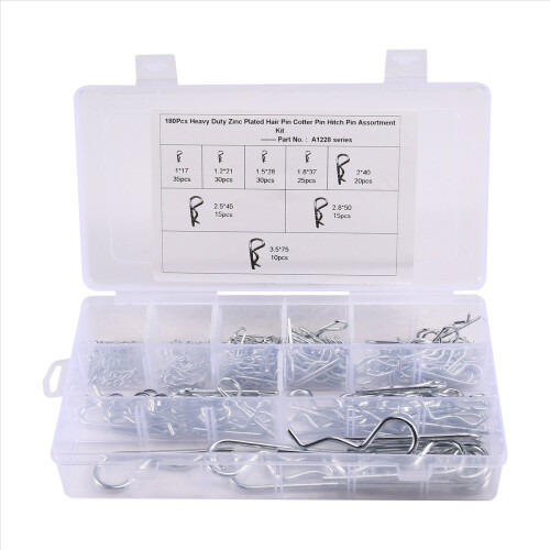 180 Pcs A1288 Split Galvanized R-Type Latch Bolt Cotter Pin 1