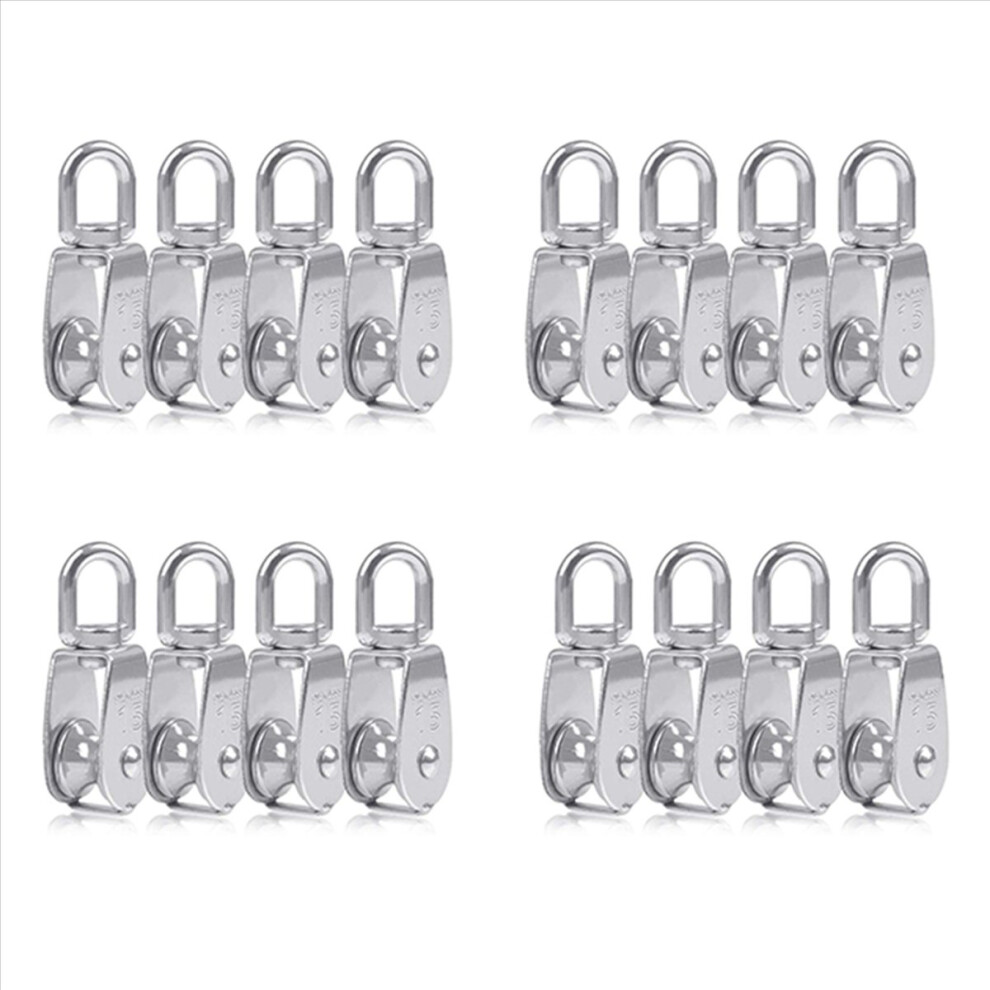 16Pcs Single Pulley Block M15 Stainless Steel Small Roller For Rope Cord In Swivel Silver 4852245762849