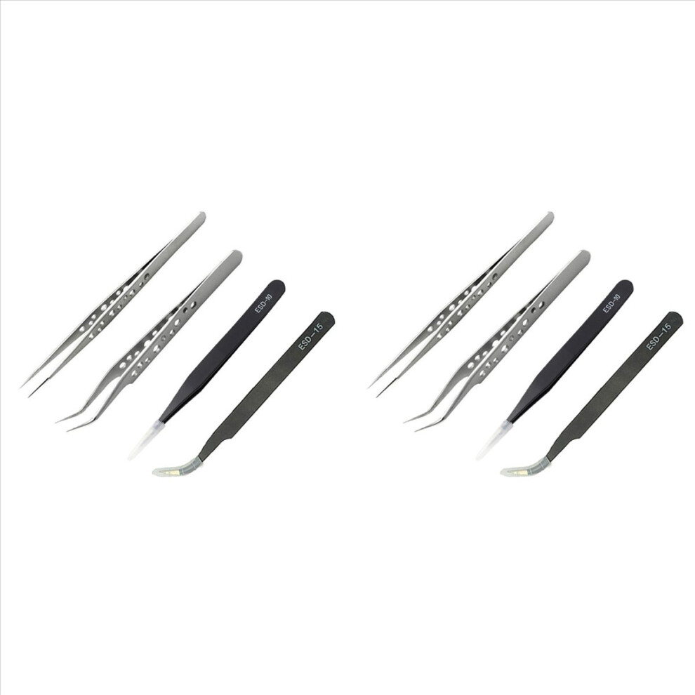 Kepptory 8X Industrial Tweezers Anti-Static Magnetic Stainless Steel Set For Electronics Soldering Maintenance