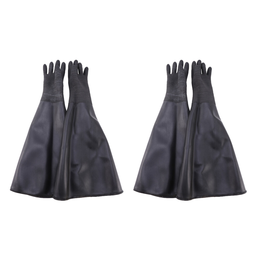 4X Rubber Sandblaster Gloves Stripe Abrasive Sand Blasting For Cabinet 65X30cm Black 4851681186257