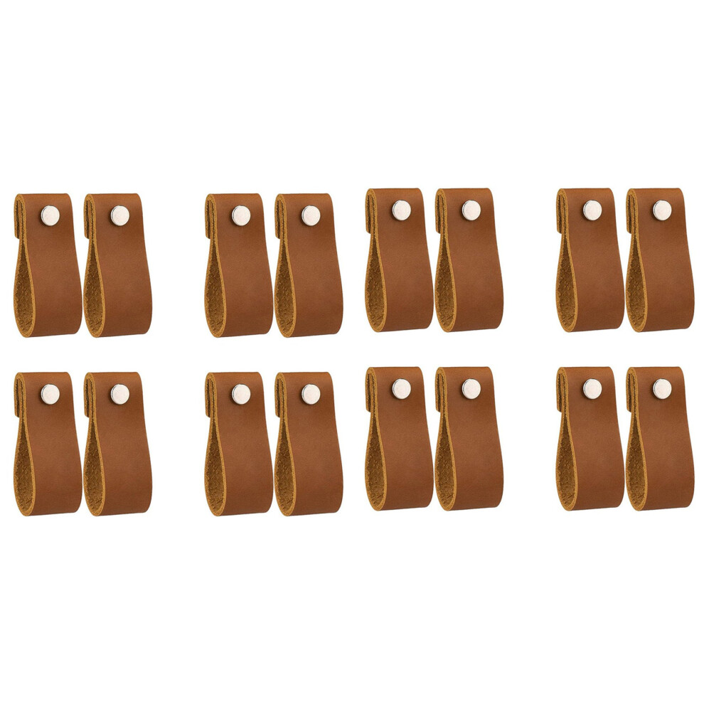 Leather Drawer Pulls 16 Pcs Dresser Knobs Handmade Pure Handles For Cabinet Doors And Drawers (Brown) 4852245727497