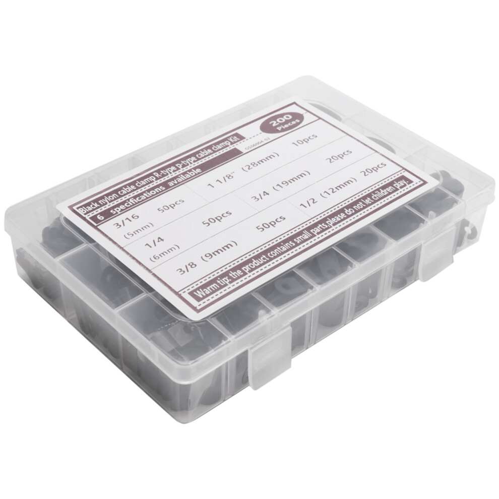 200Pcs R-Type P-Type Cable Clamps Nylon Wire Clip Assortment Kit 4851681188817