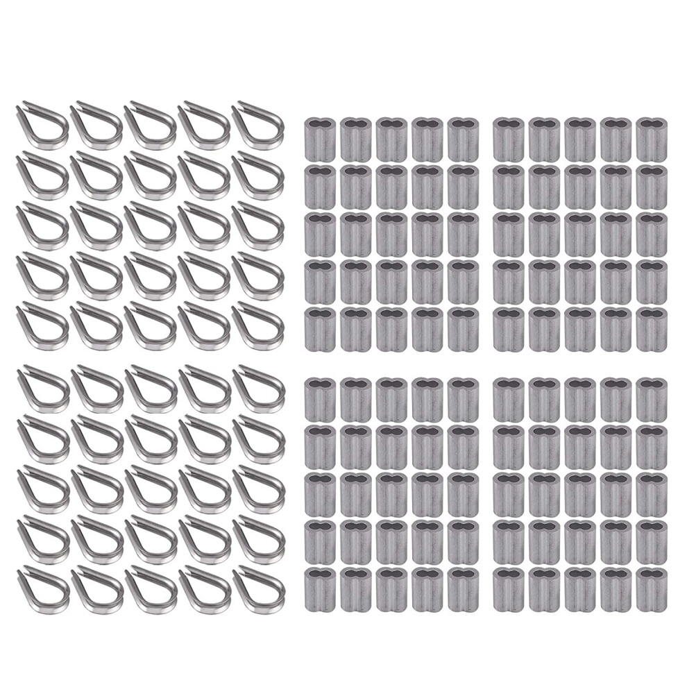 100Pcs 1/8Inch Crimps 50Pcs Stainless Steel Thimble Rigging For Cable 4851681188428