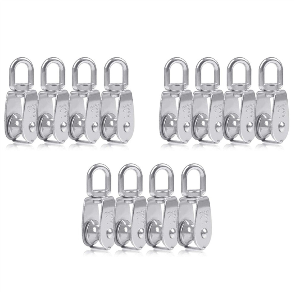 12Pcs Single Pulley Block M15 Stainless Steel Small Roller For Rope Cord In Swivel Silver 4851681115790