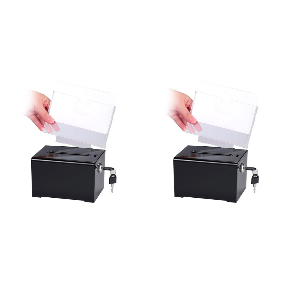 2X Donation Box With Lock - Acrylic Suggestion Slot, Ballot Sign Holder For Raffle, Voting Black 4854194507366