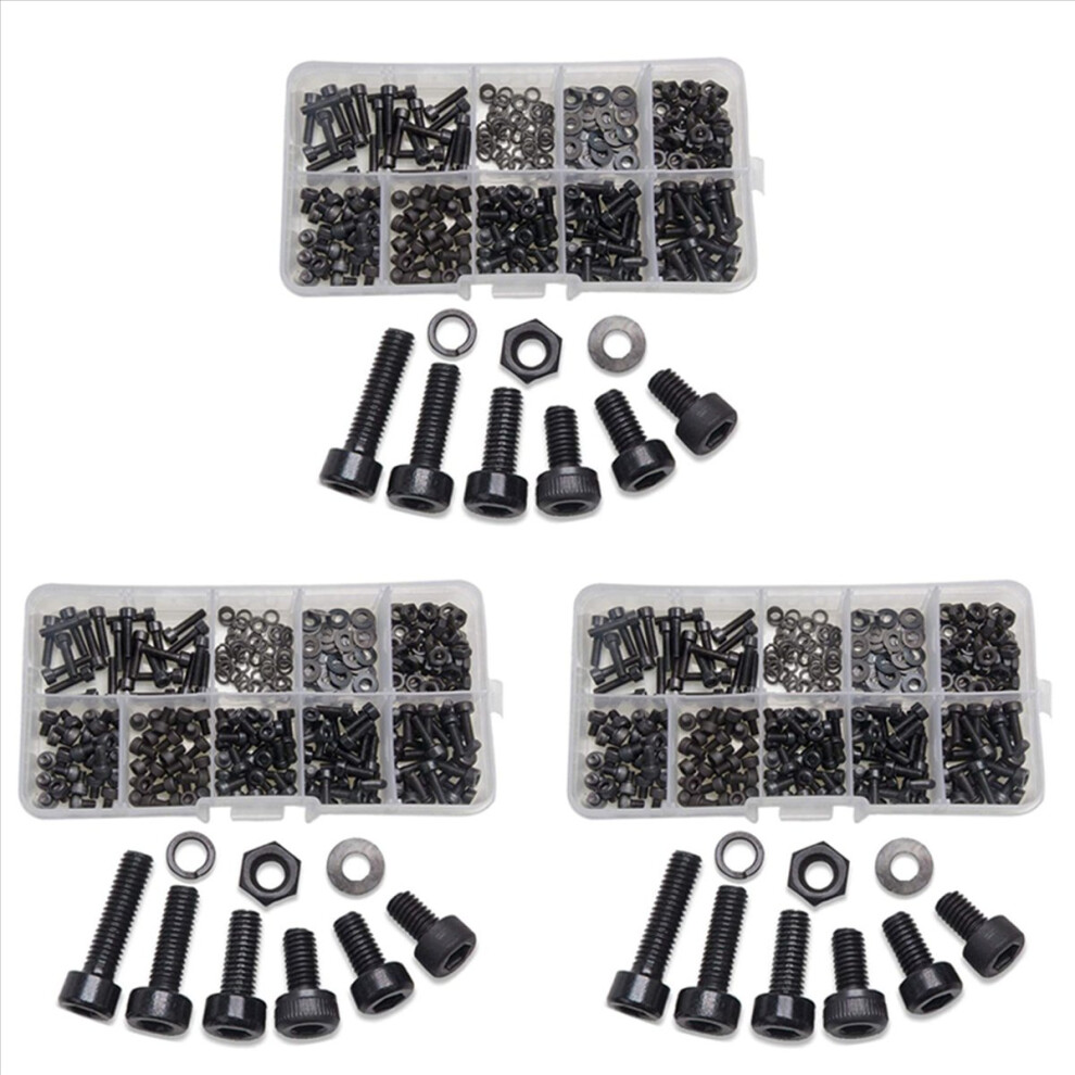 900 Pcs Nuts Bolts Set Hex Nut And Washer Assortment Screws M3 Tool Kit With Plastic Box (Black) 4854194540103