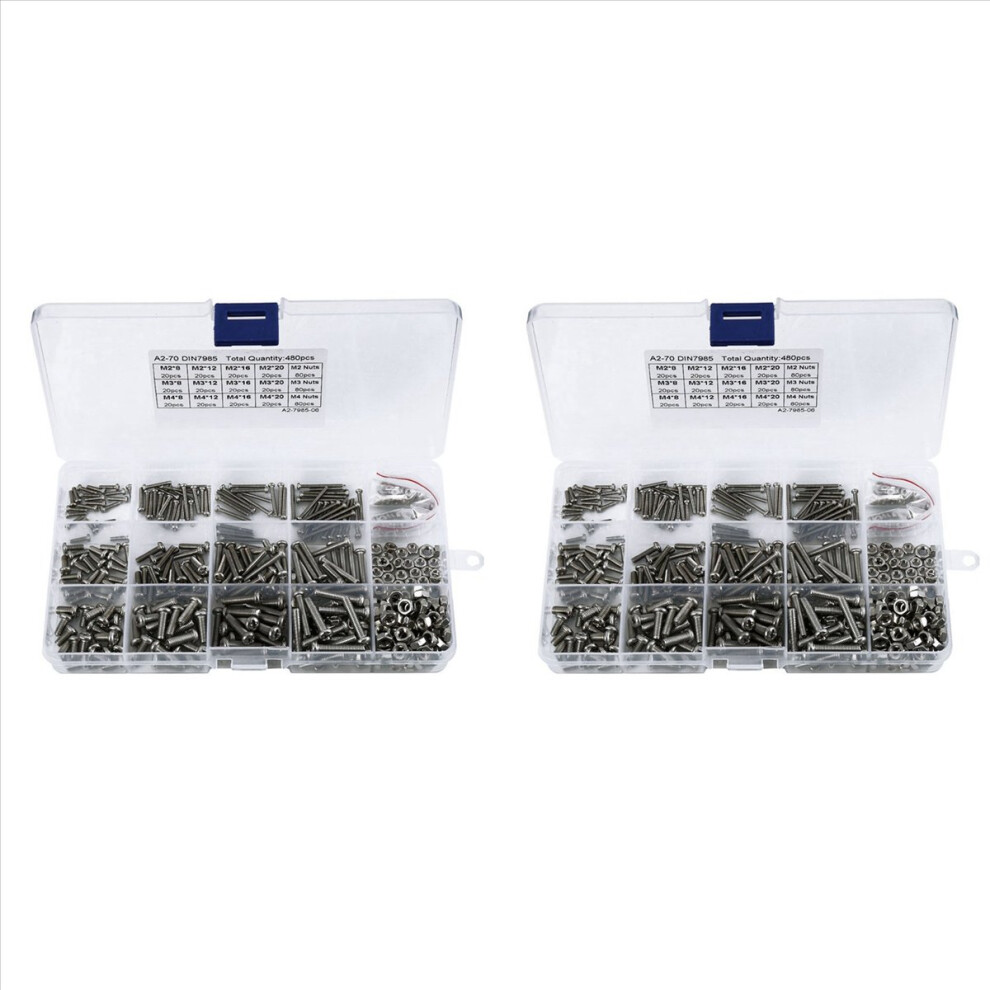 960Pcs/Set M2 M2.5 M3 Din7985 Gb818 Steel Recessed Pan Head Screws Assortment Kit Hw028 4852597802804