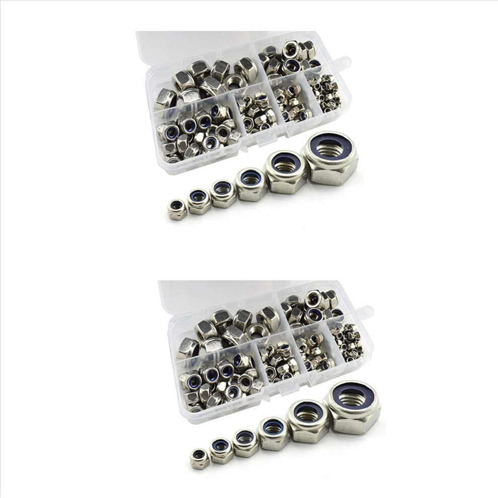 300Pcs 304 Stainless Steel Lock Nut Assortment Kit Nylon Insert Hex Nuts Self Locking M3 M5 M6 M8 M10 4852597801487