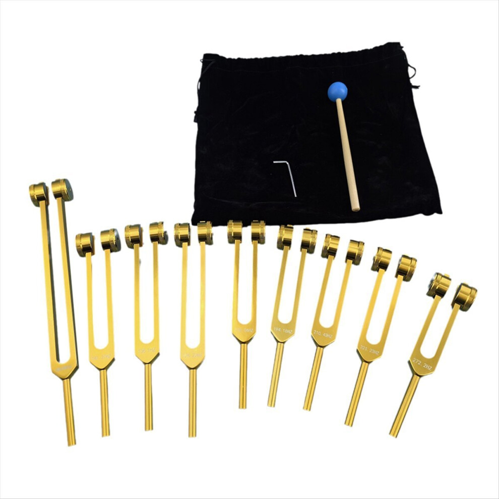 Aluminum Alloy Chakra Tuning Forks Set with Hammers,Gold-image-OPC-PMGS8NM-NEW