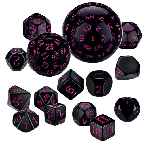 15Pieces Complete Polyhedral DND Dice Set D3-D100 for Table Games 1