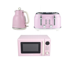 Salter Retro Pink Kettle Toaster Microwave Set 1.7L Kettle 4Slice Toaster