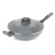 Salter Wok NonStick 28cm Glass Lid Induction Marblestone Forged Aluminium Grey