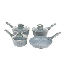 Salter Pan Set 4PC Cookware Set Fry Pan Saucepan NonStick Marblestone Grey