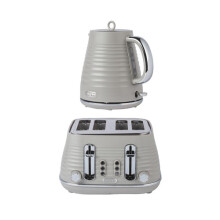 Salter Toaster Kettle Ripple Set 4Slice Toaster Rapid Boil 1.7L Kettle Taupe