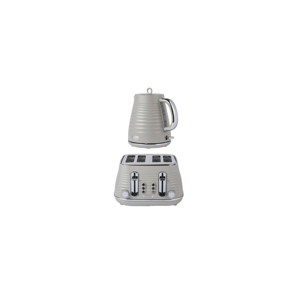 Salter Toaster Kettle Ripple Set 4Slice Toaster Rapid Boil 1.7L Kettle Taupe