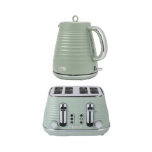 Salter Toaster Kettle Ripple Set 4Slice 6 Browning Levels 1.7L 3kW Sage