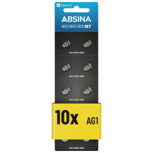 ABSINA 10x LR621 AG1 Battery 1.5V Alkaline - AG1 batteries Leak-Proof & Long-Lasting - LR60 / SR60 / 1175S0 / 164/602 / 364 / V30 / SR621 - AG1 butto