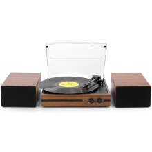 Retro Vinyl Record Player Bluetooth Desktop Phonograph Belt-Drive Turntable with External Speakers,Dual Stereo Speakers LP Players AUX Headphone Inpu