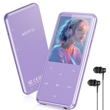 AGPTEK Purple MP3 Player with Bluetooth 5.3, 64GB Internal Memory Expandable up to 128GB, 2.4 Inch Music Player with Speaker and FM Radio, Earphone I