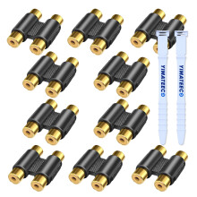 YIMATEECO RCA Coupler, 5Pcs Double RCA Phono Coupler 2 Female to 2 Female Coupler Connector Audio Extension Adapter for Subwoofer, Speaker, AMP, MP3,