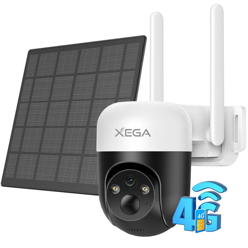Xega 4G Lte Security Camera Solar Outdoor, No Wifi Needed With Sim Card, Wireless Battery Cctv With Ptz Motion Detection Custom Detection Area, Spotl 63127614