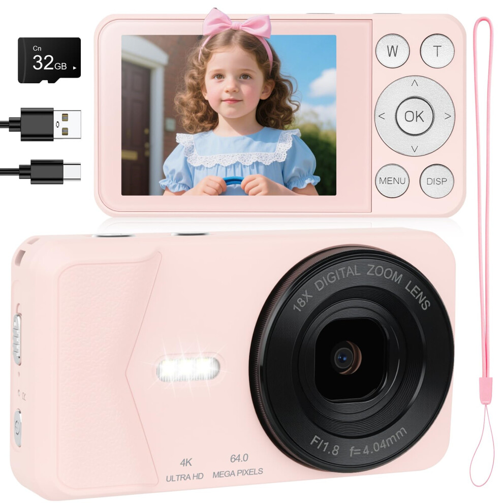 4K Digital Camera - 64Mp 2.8" Uhd Compact Cameras - Autofocus Rechargeable Vlogging Camera With 32G Sd Card Portable Travel Mini Small Camera With 18 70355819