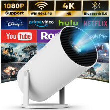 Mini Projector with WIFI 6 and Bluetooth, 4K 1080P Support Portable Projector 180 Rotatable 130'' Screen Movie Projector Auto Keystone Compatible fo