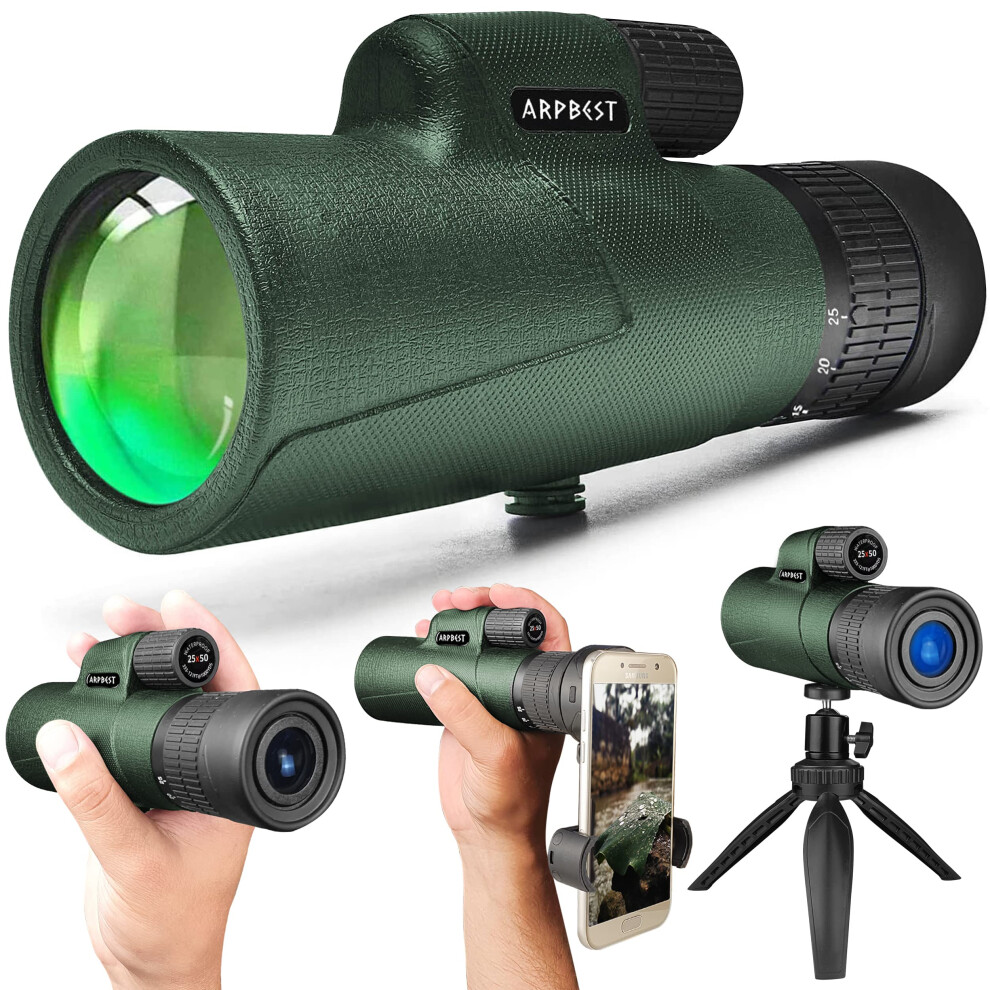 Arpbest 25X50 Monocular Telescope High Power With Smartphone Holder & Tripod - Fmc Lens & Bak4 Prism - High Definition Monocular For Adults With Zoom