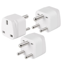 3-Pack UK to India Plug Adapter, VSEER India Power Converter Grounded Universal Travel Adapter 3 Pin India International Type D Plug (White)