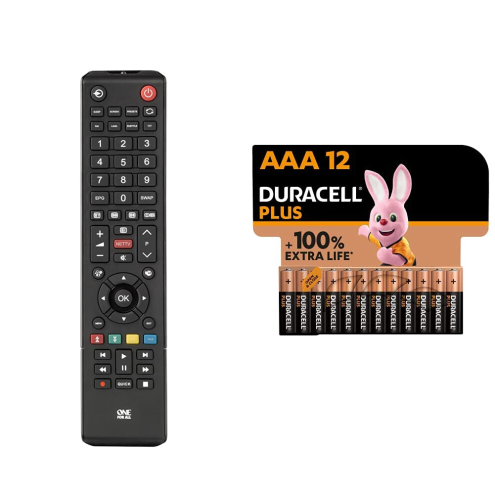 One For All Toshiba Tv Replacement Remote Urc1919 Â Works With All Toshiba Televisions (Led,Lcd,Plasma) & Duracell Plus Aaa Alkaline Batteries Black 87006544