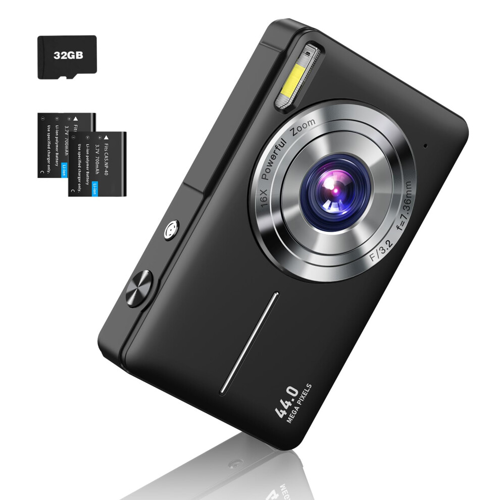 Camkory Digital Camera 1080P Fhd Compact Vlogging Camera 44Mp 16X Digital Zoom Portable For Kids, Teens, Students & Seniors (Black) Black 95191621