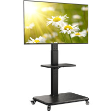 Perlegear Mobile TV Stand, Tilt & Swivel Rolling TV Cart for 32 to 75 inch TVs up to 110 lbs, Height Adjustable Rolling TV Stand with Wheels, Max VES
