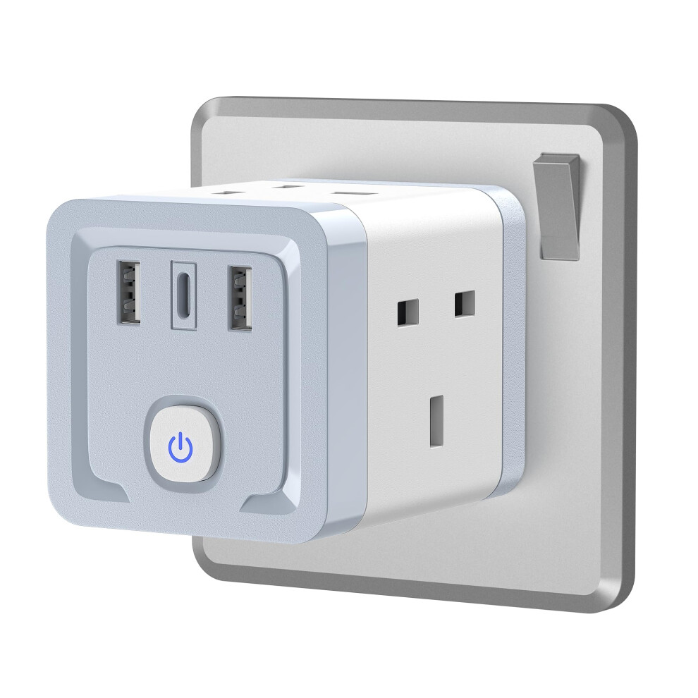 Plug Adapter with 3 USB Ports, Aubiwe Double Plug Sockets Adaptor UK, 4 Way MultiPlug Extension with 2USB(1 Type C) Charger, 13A Multiplug Socket Ada-image-OPC-PMGT6X9-NEW