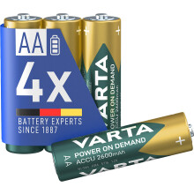 VARTA Rechargeable Ready2Use Pre-Charged AA Mignon Ni-Mh Battery (4-pack, 2,600mAh, 4-pack), rechargeable without memory effect - ready for immediate