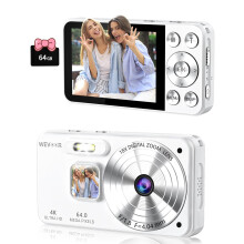 Digital Camera 4K 64GB, Wevoor 64MP Autofocus Mini Compact Camera with 2.8" Screen, 18X Digital Zoom 2000mAh Portable Pocket Vlog Camera for Adult Be