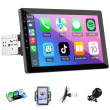 Haudio 10.1 Inch 1 Din Car Stereo with Wireless Carplay and Android Auto, Rotatable Car Radio with Bluetooth|FM Radio|Mirror Link|Reversing Camera|GP