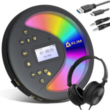 KLIM Discover with Headphones - Portable CD Player with Long-Lasting Battery - New - Radio FM - Compatible MP3 CD Player Portable - SD Card, FM Trans