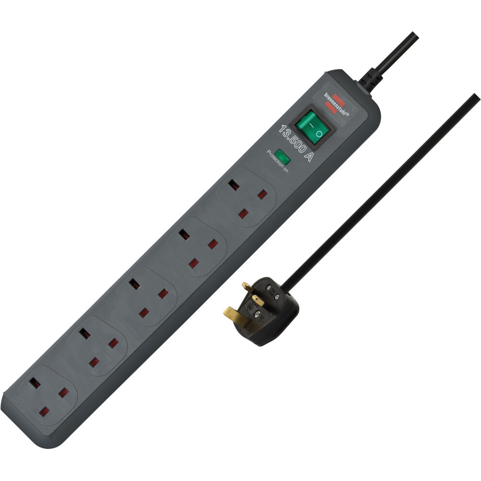 Brennenstuhl Eco-Line 13.500A extension socket with surge protection 5-way light grey 2m 05VV-F 3G1,25 *GB*-image-OPC-PMGT79R-NEW