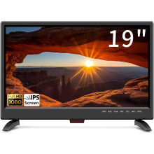 19 inch LED TV,Small tv with Digital T2 Tuner Freeview Receive,HDMI USB and RCA VGA inputs,12V car cable/AC for Campervan,bedroom(UK/EU)