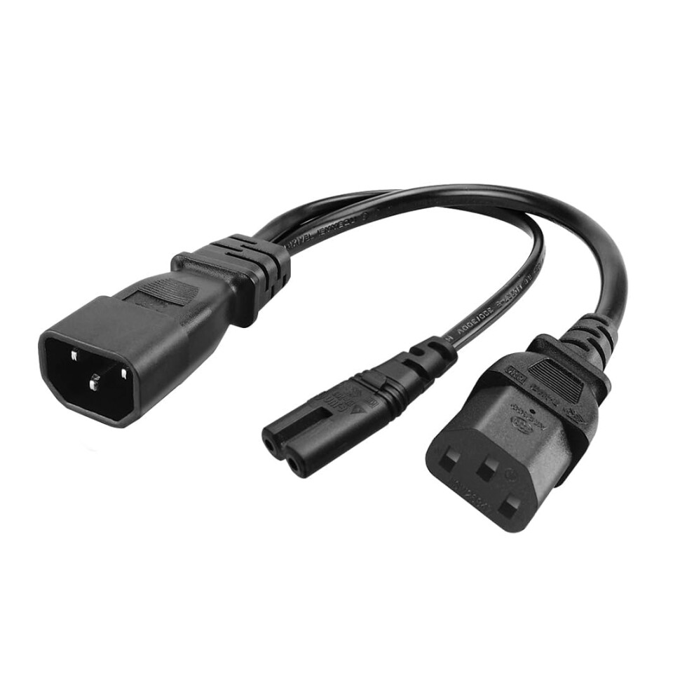 Strhowill Iec 320 C14 To C13+C7 Y Splitter Power Cable 0.32M/1Ft - Dual Output Server Power Splitter Cable C14 C13 C7 For Laptop Docks, Ups, Printers 91796134