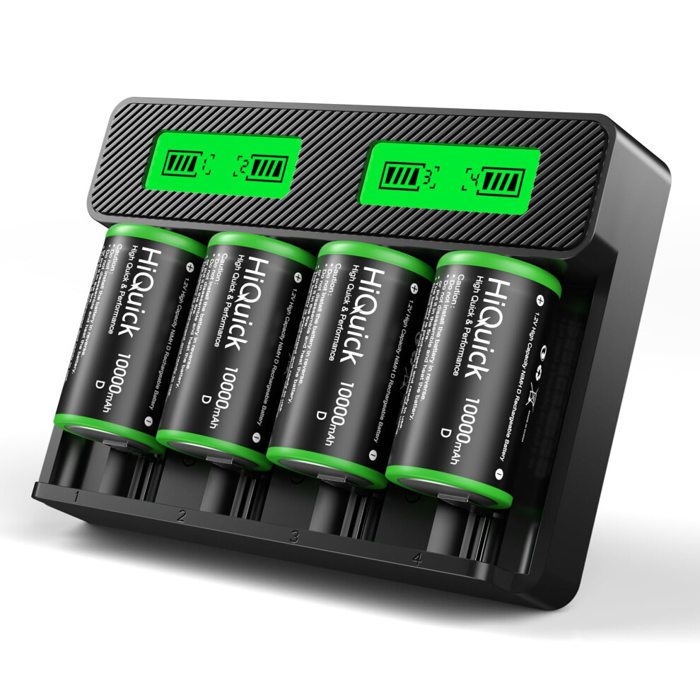 Hiquick Rechargeable D Batteries With Charger, 4 Bay Lcd Universal Battery Charger For 3.7V Lithium-Ion 18650 21700 14500 26650 18350 And 1.2V Ni-Mh 38379727
