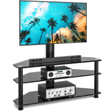 RFIVER Corner TV Stand for 32-70 inch LED LCD OLED Plasma Flat Curved TVs, Height Adjustable TV Cabinet With Bracket up to 40kgs, Swivel TV Floor Sta