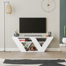 HOCUS PICUS Modern Designed TV Unit for Livingroom up to 42 Inch TVs | Engineered Wood |110x30x40cm | Easy to Assemble and Clean (White)