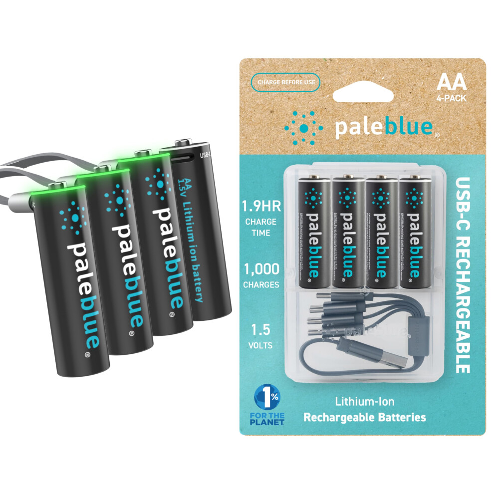 Photos - Battery paleblue USB Rechargeable AA   - 2550mWh Lithium Ion, 1.5V, 1000+ Charge Cycles, Includes 4-in-1 USB-A to U(4-Pack)