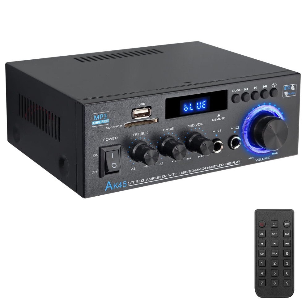 Prozor Bluetooth Amplifier - 2.0 Channel Hifi Amplifier With Ir Remote Support Bluetooth 5.0 / Rca/Usb 2.0 / Sd Card/Fm / 2Mic Input Audio Amp 40Wx2 54837898