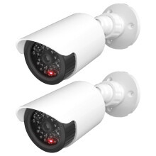 WALI Dummy Fake Camera, Surveillance Security CCTV Dome Camera, Indoor Outdoor Dummy Camera with Flashing Red LED Light and Security Alert Sticker De