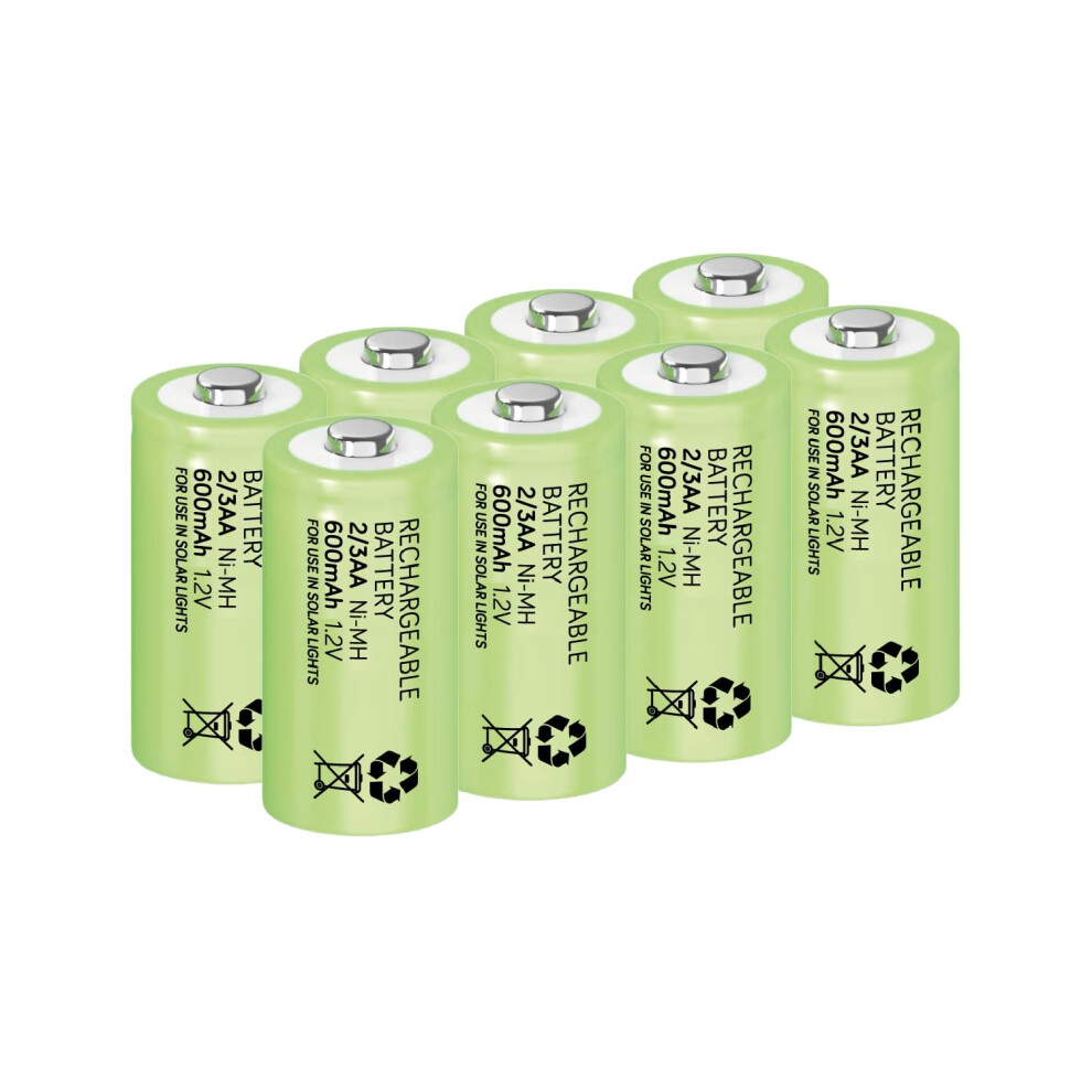 Rechargeable 2/3Aa Solar Batteries For Garden Solar S Latest Nimh Technology (2-3Aa, 2/3Hr6, Two-Thirds-Aa 30Mm X 14Mm) (8-Pack) Light 5008409852164