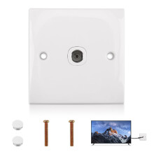 White Coax Wall Faceplate, Single Gang TV/FM Coaxial Outlet 50/60HZ Aerial Junction, Flame Retardant, Easy Installation