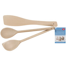 Tala Set of 3 Wooden Cooking Utensils - Wooden Spatulas for Cooking, Spoon & Scraper Spoon - Heat Resistant, Easy to Use, Easy to Clean - Bakeware Ac